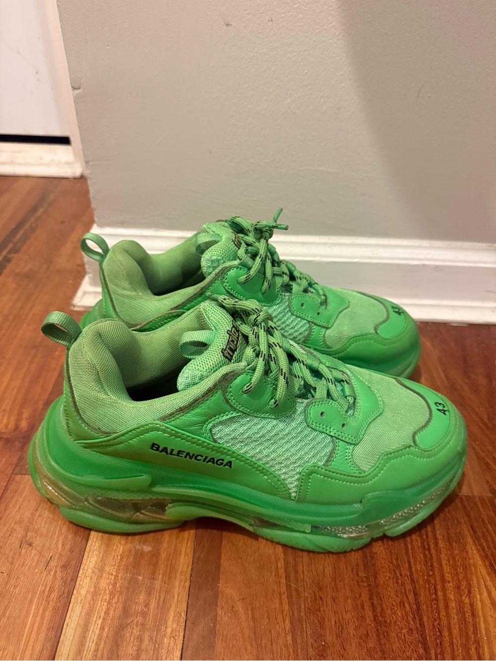 Balenciaga Neon Green Chunky Triple-S Style Sneakers - Picture 3 of 7
